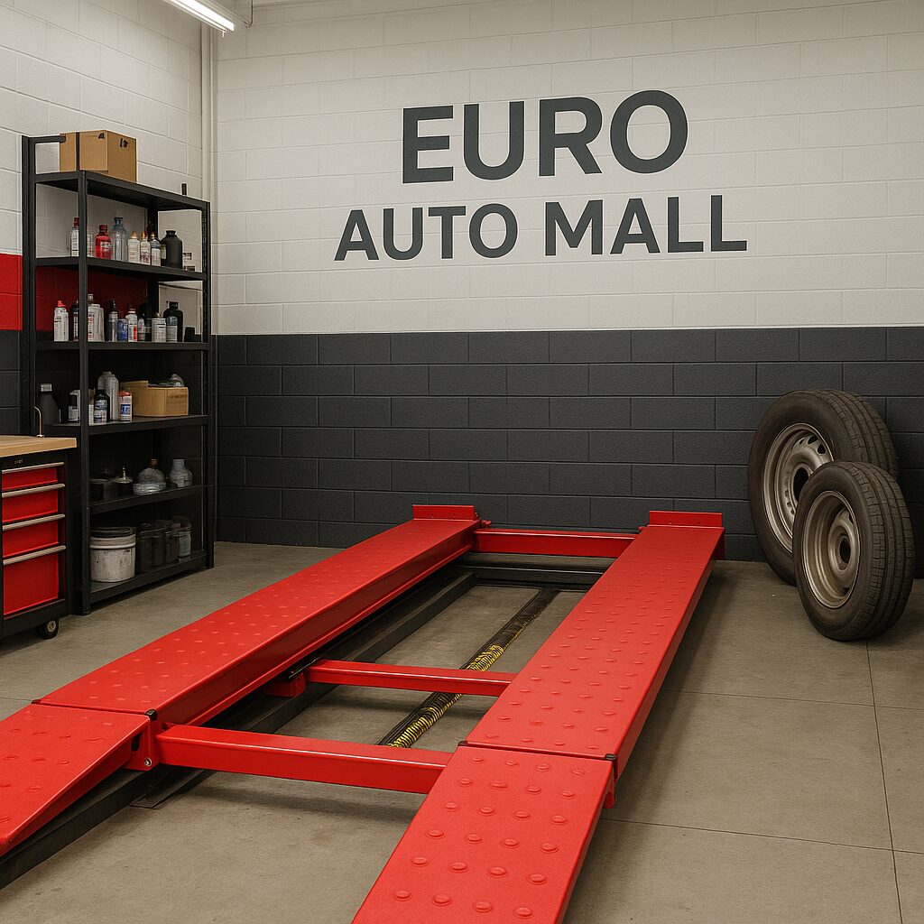 Inside the Euro Auto Mall service bay in Cliffside Park, NJ