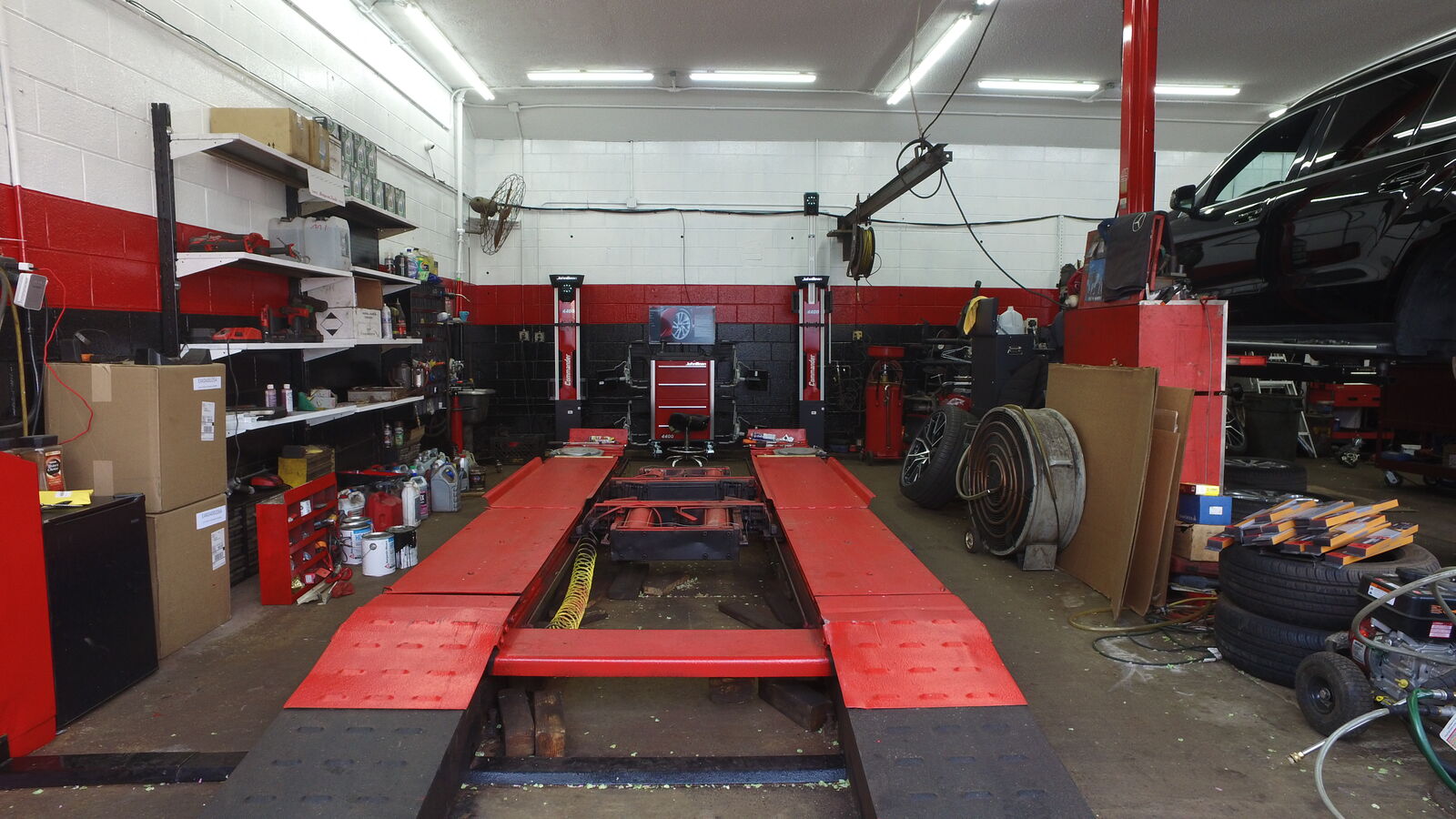 Alignment rack inside the Euro Auto Mall service bay